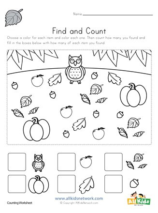 Fall Worksheets for Kindergarten Fall Find and Count Worksheet