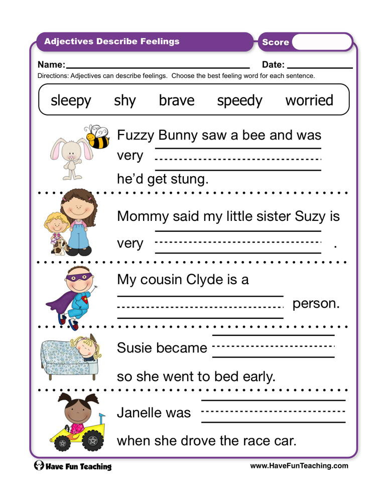 Feelings Worksheets for Kindergarten Adjectives Describe Feelings Worksheet