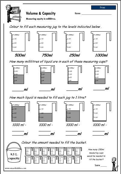 Fifth Grade Measurement Worksheets Reading A Measuring Scale to 1000ml to