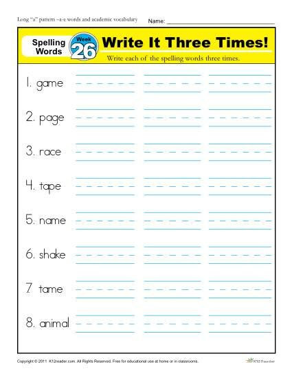 First Grade Spelling Words Worksheets First Grade Spelling Words List Week 26