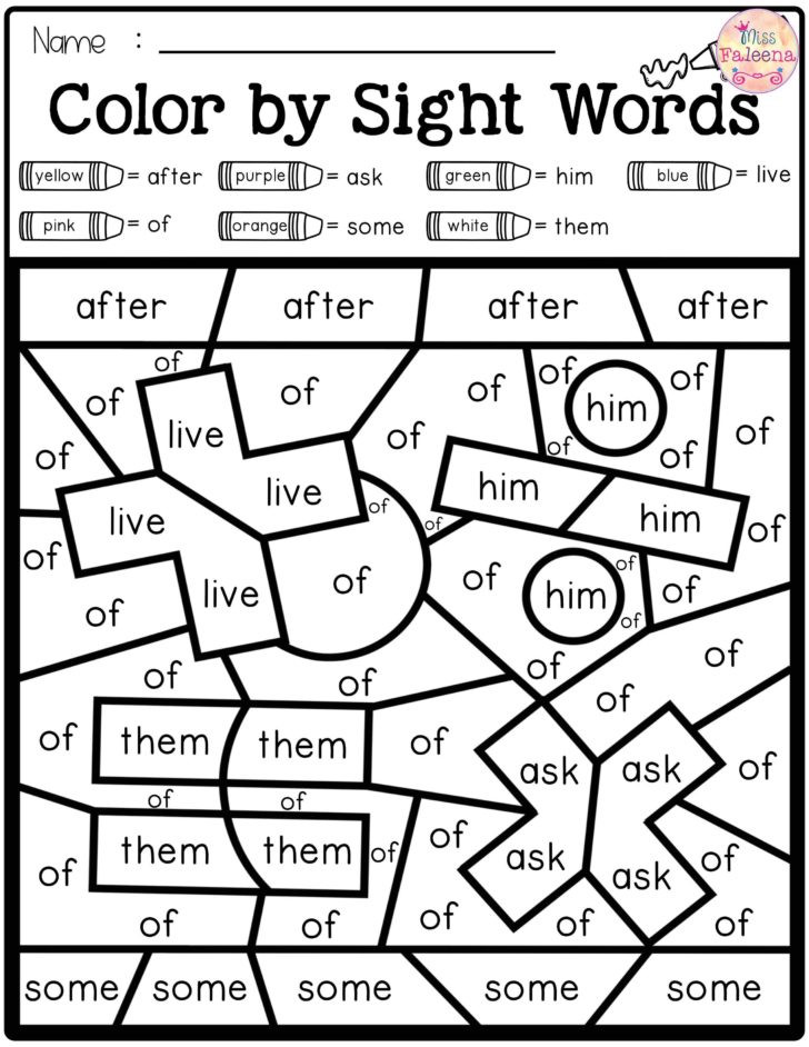 First Grade Vocabulary Worksheets Back to School Color by Code Sight Words First Grade