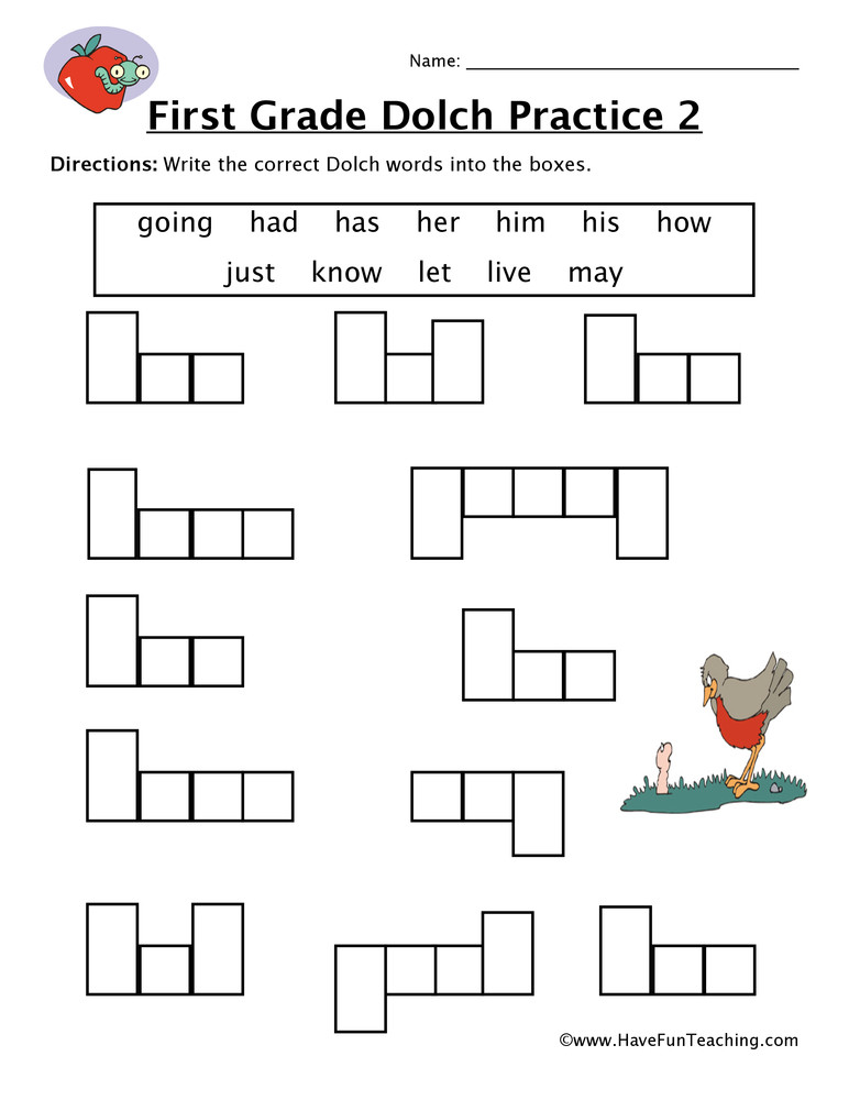 First Grade Vocabulary Worksheets First Grade Sight Words to Worksheet Have Fun Teaching Dolch