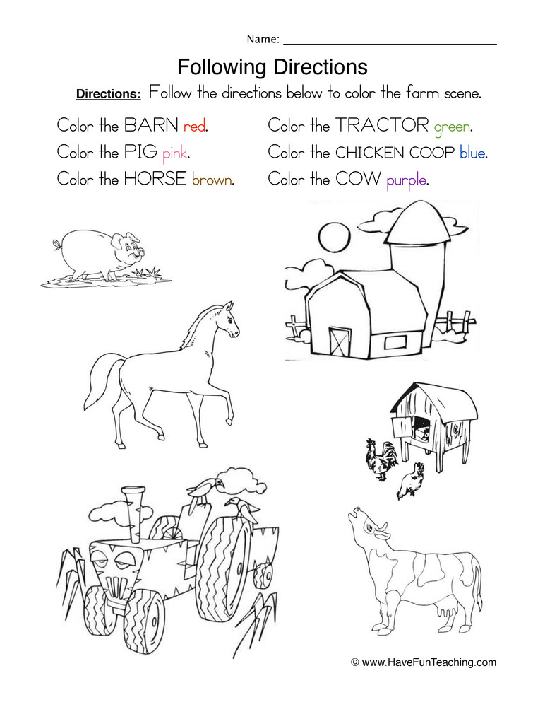 Following Directions Coloring Worksheet Following Directions Coloring Worksheet