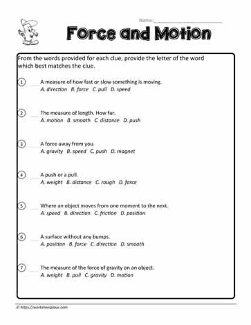 Force and Motion Printable Worksheets Multiple Choice forces Worksheets