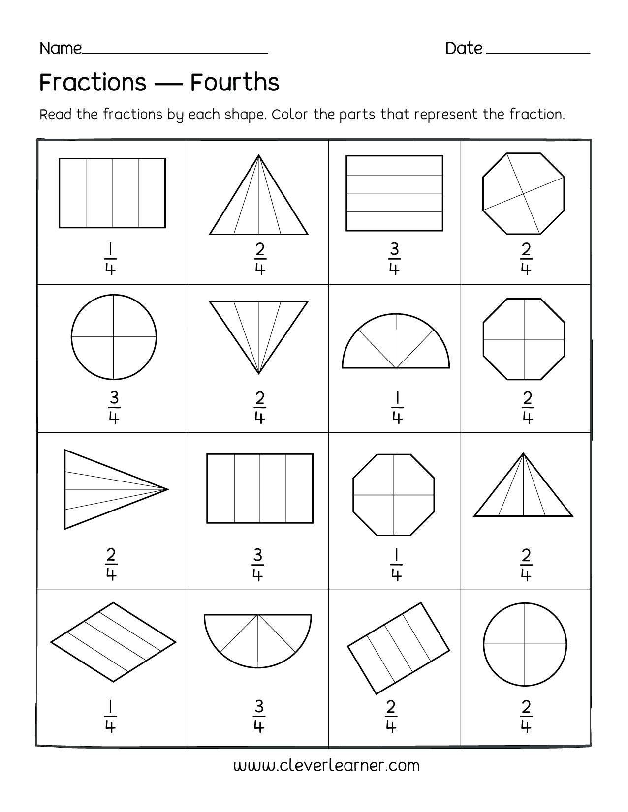 Fractions Worksheets First Grade Fun Activity On Fractions Fourths Worksheets for Children