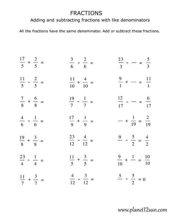 Fractions Worksheets Grade 4 4th Grade Adding and Subtracting Fractions with the Same