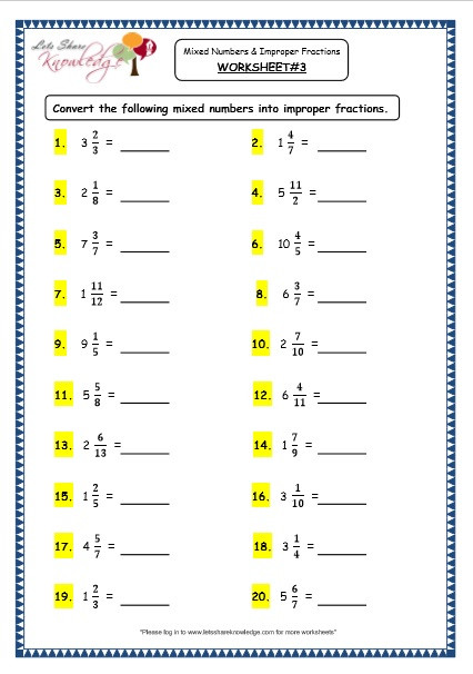 Fractions Worksheets Grade 4 Grade 4 Maths Resources 2 3 Mixed Numbers and Improper