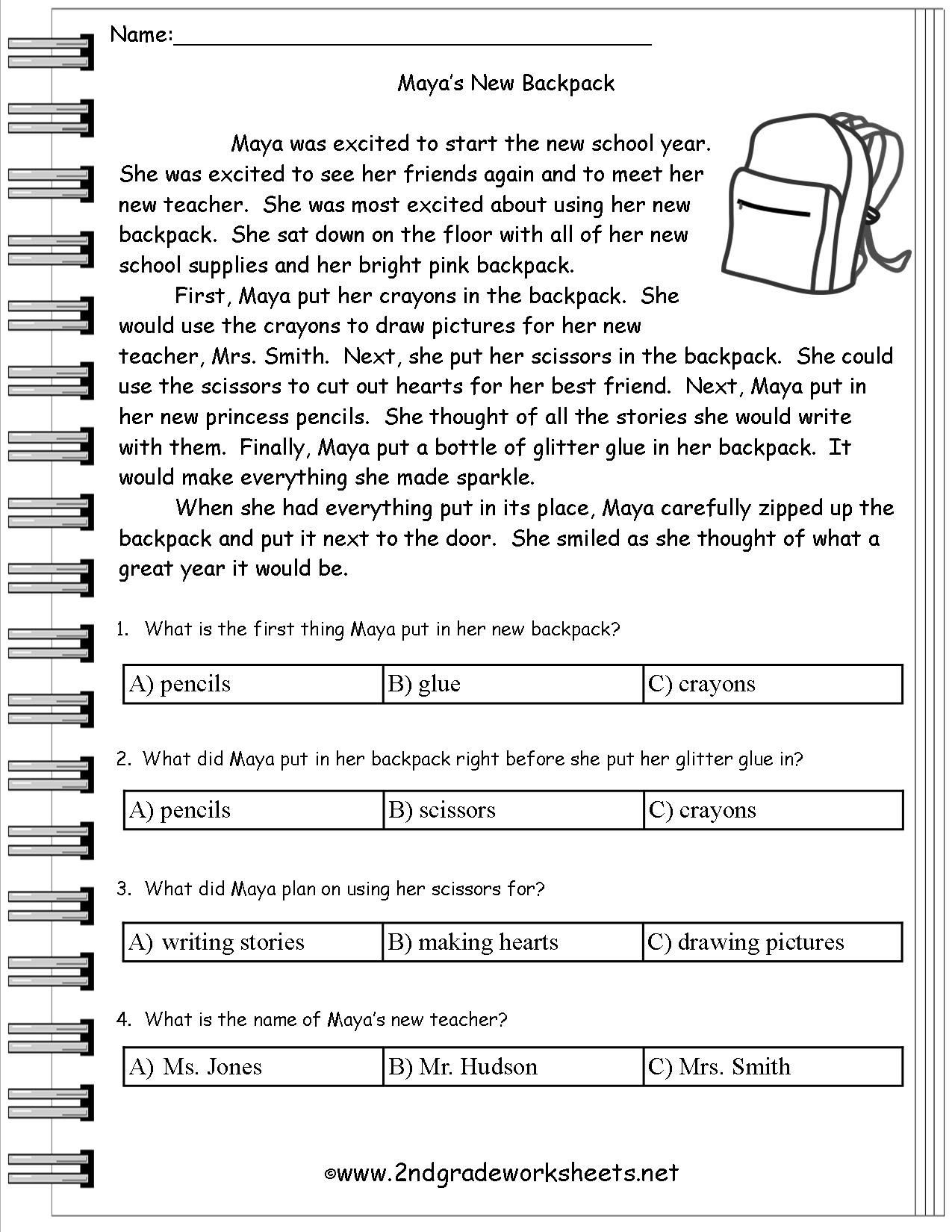 Free 2nd Grade Comprehension Worksheets Free Printable Worksheets for 3rd Grade Reading Prehension