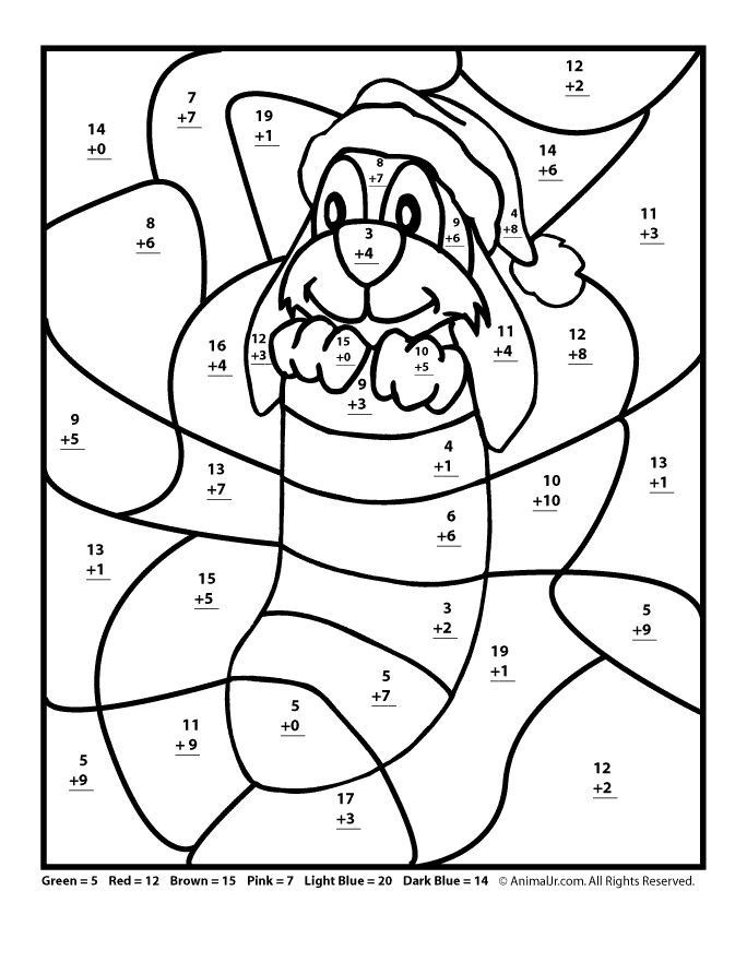 Free Addition Coloring Worksheets Christmas Math Worksheet 1st Grade Addition with