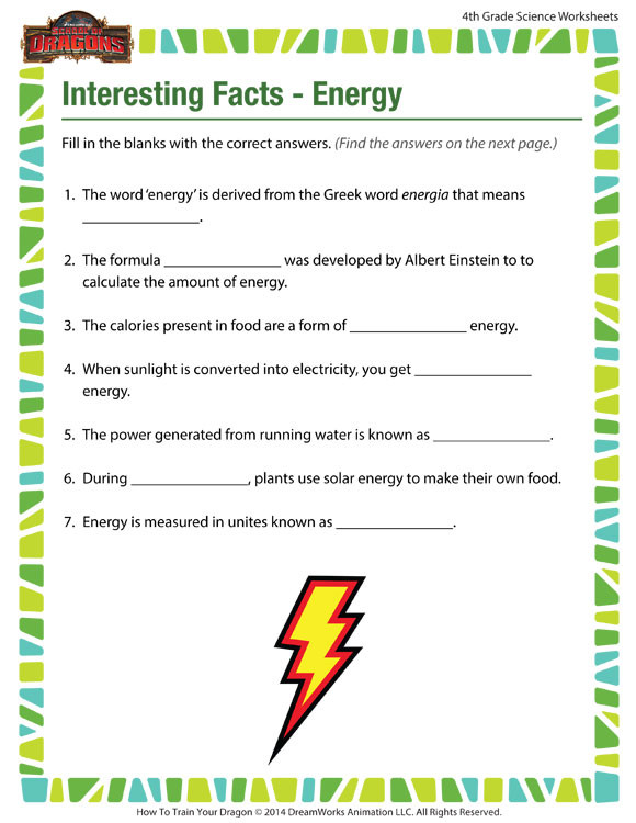 Free Fourth Grade Science Worksheets Interesting Facts Energy View – 4th Grade Worksheets – sod
