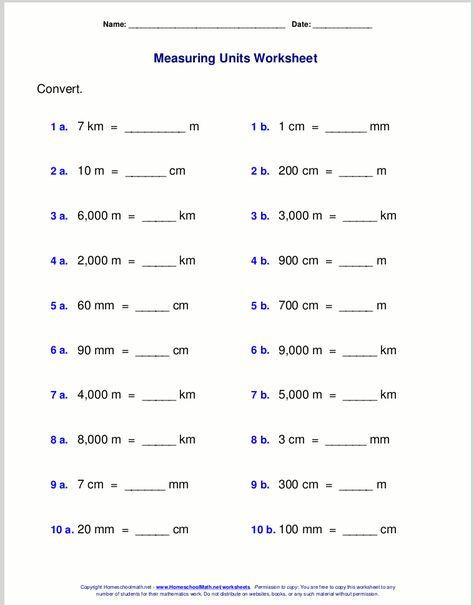 Free Measurement Worksheets Grade 1 Extra Conversion Practice Sheets