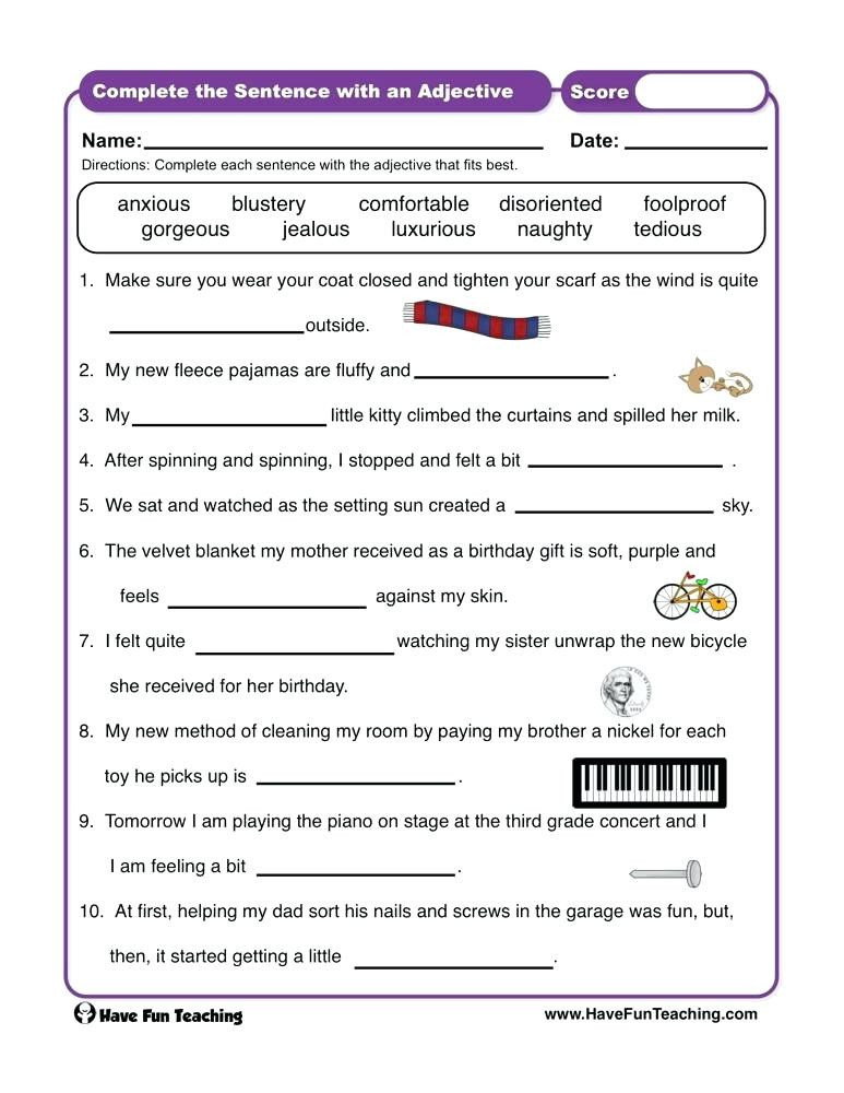 Free Printable Adjective Worksheets Adjective Worksheets for Grade 5 – Dailycrazynews