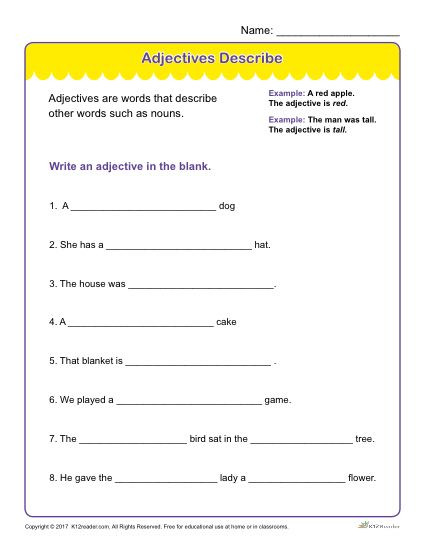 Free Printable Adjective Worksheets Adjectives Describe