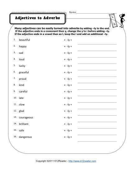 Free Printable Adjective Worksheets Changing Adjectives to Adverbs