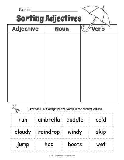 Free Printable Adjective Worksheets Free Printable Rainy Day Adjective sorting Worksheet