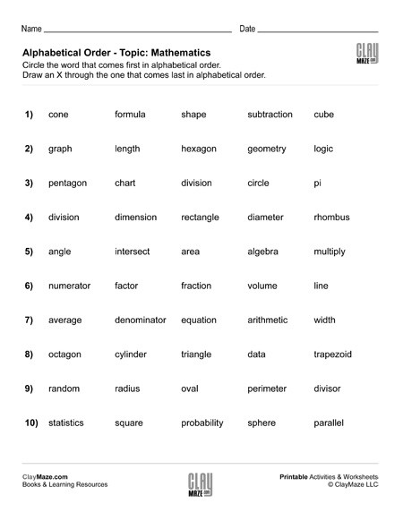 Free Printable Alphabetical order Worksheets Alphabetical order – First and Last – topic Math