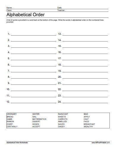 Free Printable Alphabetical order Worksheets Alphabetical order Free Printable Allfreeprintable