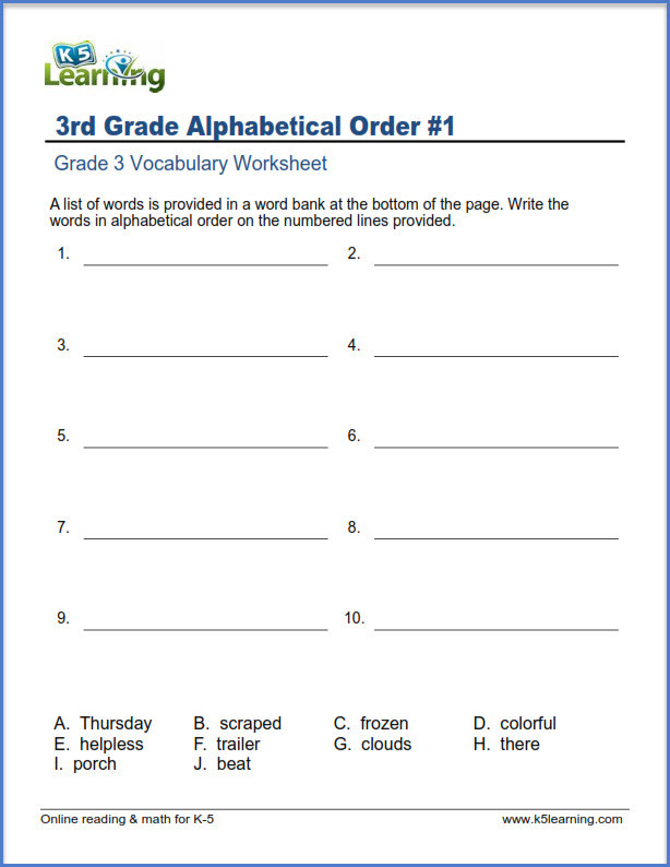 Free Printable Alphabetical order Worksheets Grade 3 Vocabulary Worksheets – Printable and organized by