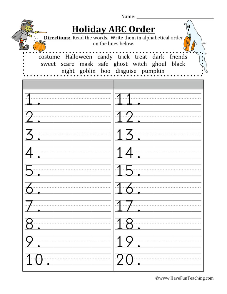 Free Printable Alphabetical order Worksheets Halloween Abc order sorting Worksheet