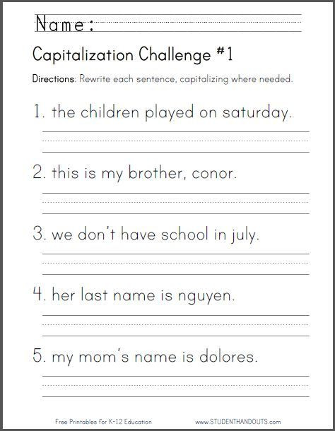 Free Printable Capitalization Worksheets Free Printable Capitalization Challenge Worksheet