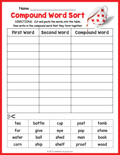 Free Printable Compound Word Worksheets Pound Word sort Worksheet