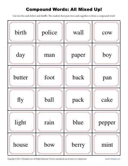 Free Printable Compound Word Worksheets Pound Words Worksheet Activity All Mixed Up