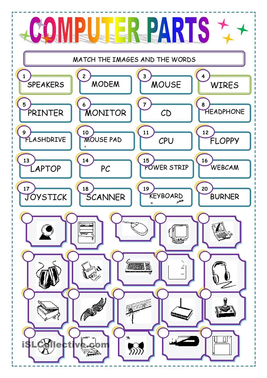 Free Printable Computer Keyboarding Worksheets Match the Puter Parts