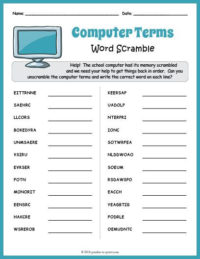 Free Printable Computer Worksheets Free Printable Puter Terms Word Scramble