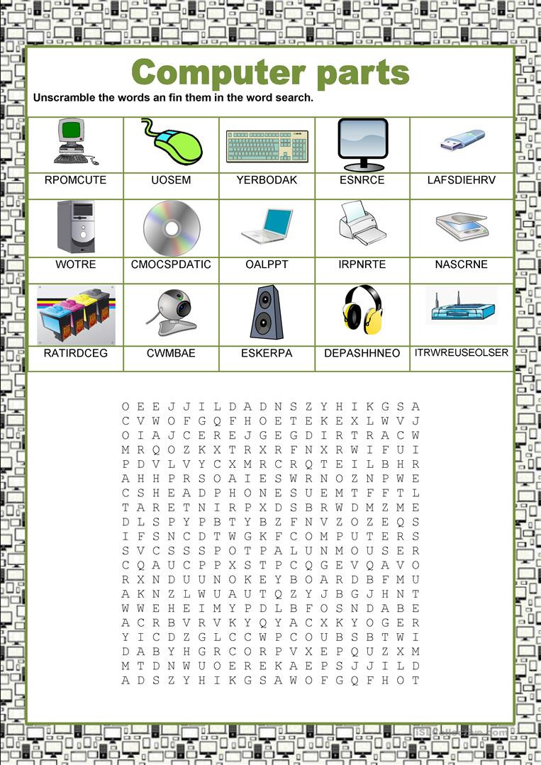 Free Printable Computer Worksheets Wordsearch Puter Parts English Esl Worksheets for