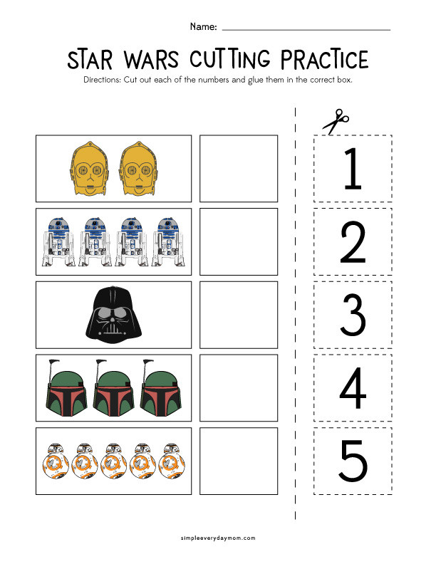 Free Printable Cutting Worksheets Star Wars Cutting Practice Worksheets for Early Learners