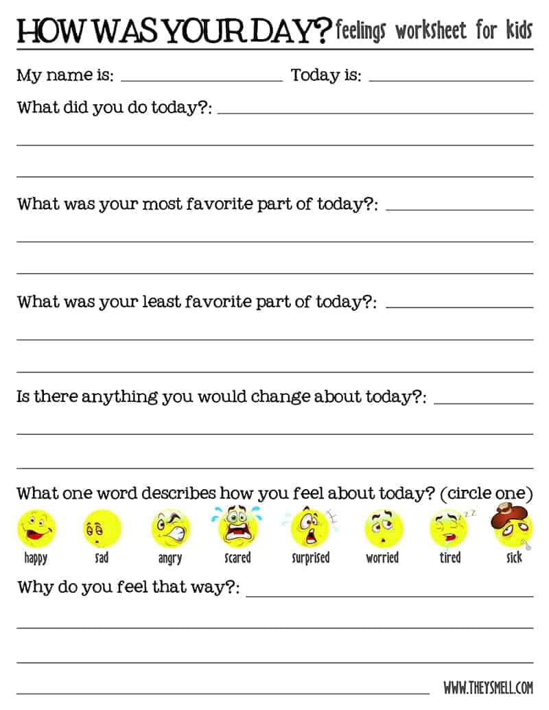 Free Printable Feelings Worksheets How Was Your Day Feelings Worksheet for Kids 730 Sage Street