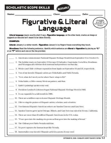 Free Printable Figurative Language Worksheets Literal and Nonliteral Language Worksheets