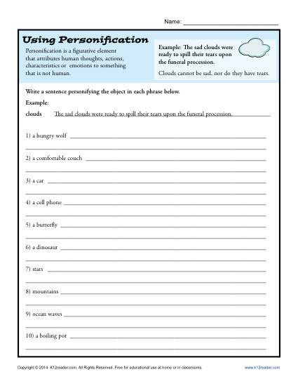 Free Printable Figurative Language Worksheets Using Personification