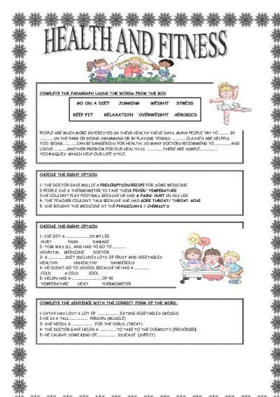 Free Printable Health Worksheets Health and Fitness