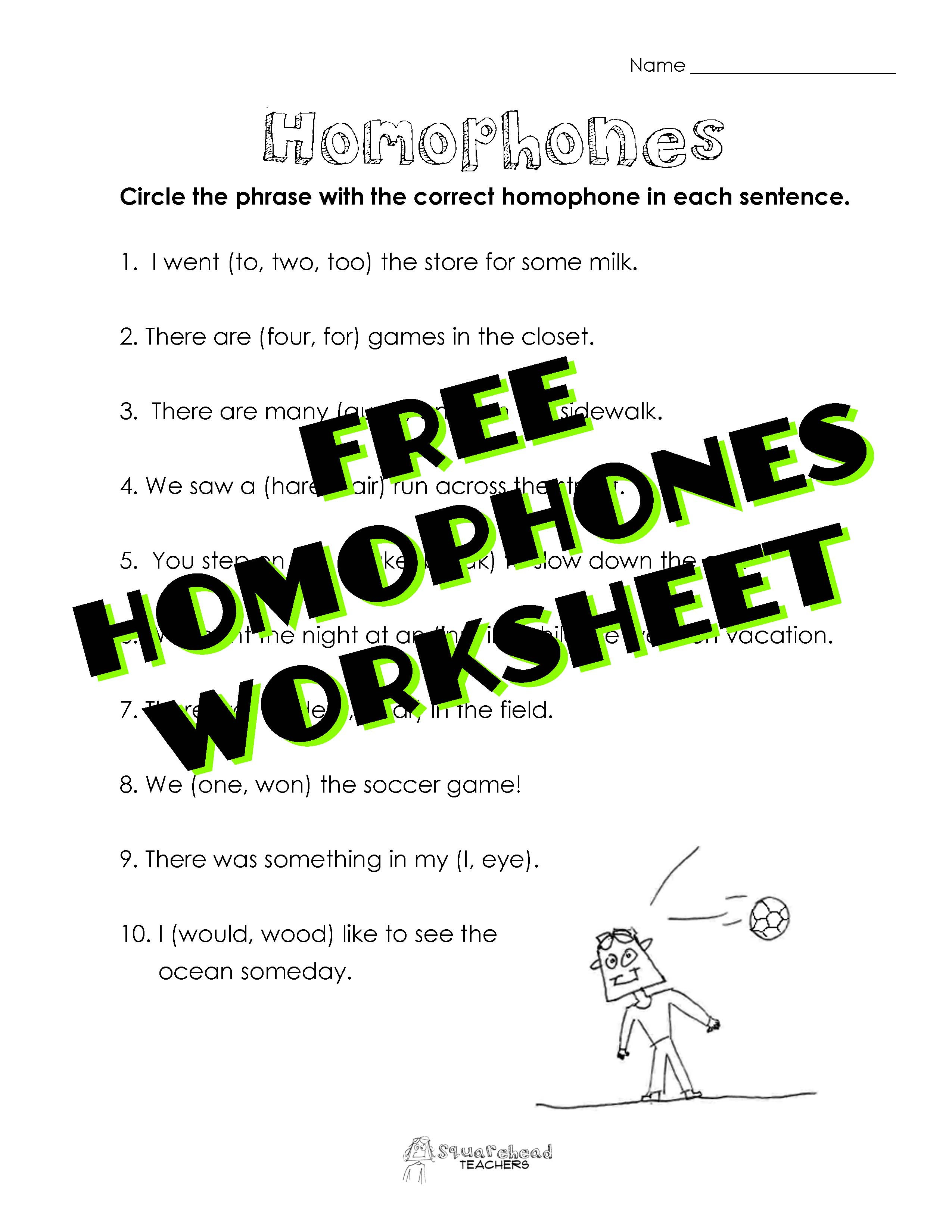 Free Printable Homophone Worksheets Homophones Worksheet