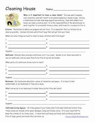 Free Printable Life Skills Worksheets Cleaning House