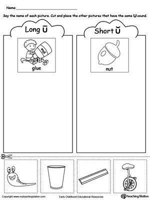 Free Printable Long Vowel Worksheets Short and Long Vowel U Picture sorting