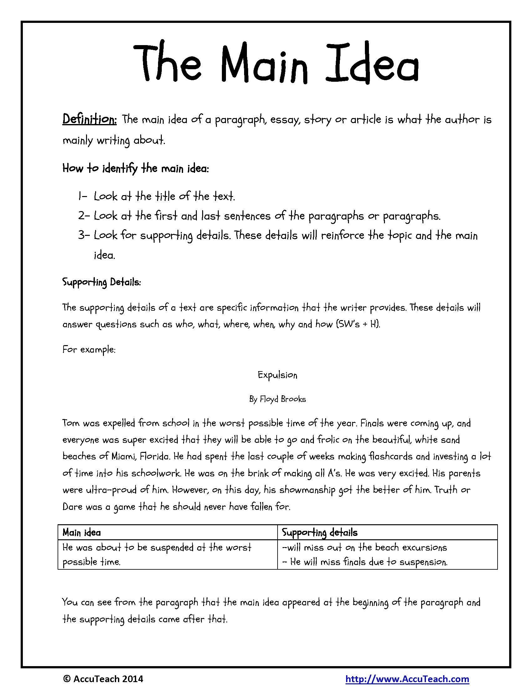 Free Printable Main Idea Worksheets Main Idea Worksheets 3rd Grade