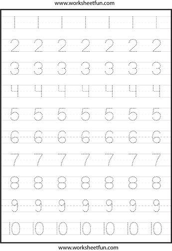 Free Printable Number Tracing Worksheets Number Tracing Worksheets for Kindergarten 1 10 – Ten