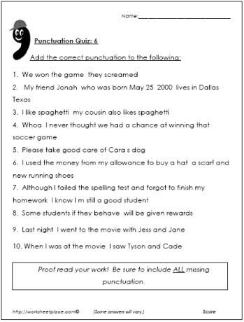 Free Printable Punctuation Worksheets 6 Printable Punctuation Quizzes