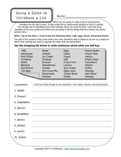 Free Printable Punctuation Worksheets Colons and Lists