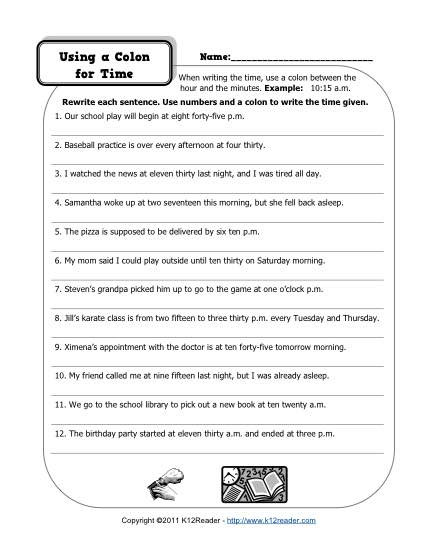 Free Printable Punctuation Worksheets Colons and Time