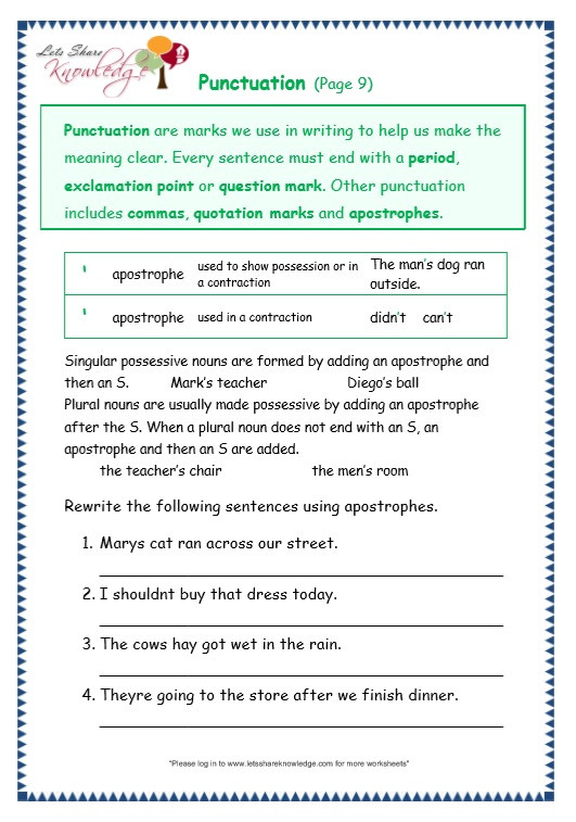 Free Printable Punctuation Worksheets Grade Grammar topic Punctuation Worksheets Lets