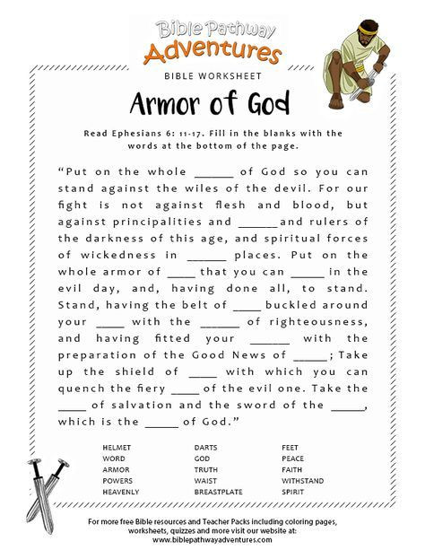 Free Printable Religious Worksheets Armor Of God Bible Worksheet