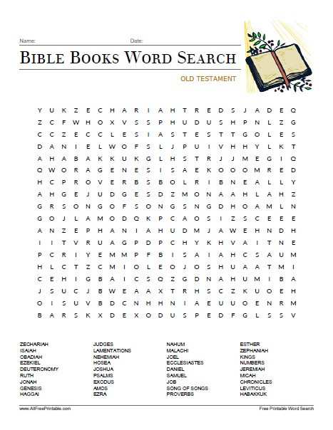 Free Printable Religious Worksheets Bible Books Word Seach Free Printable Allfreeprintable