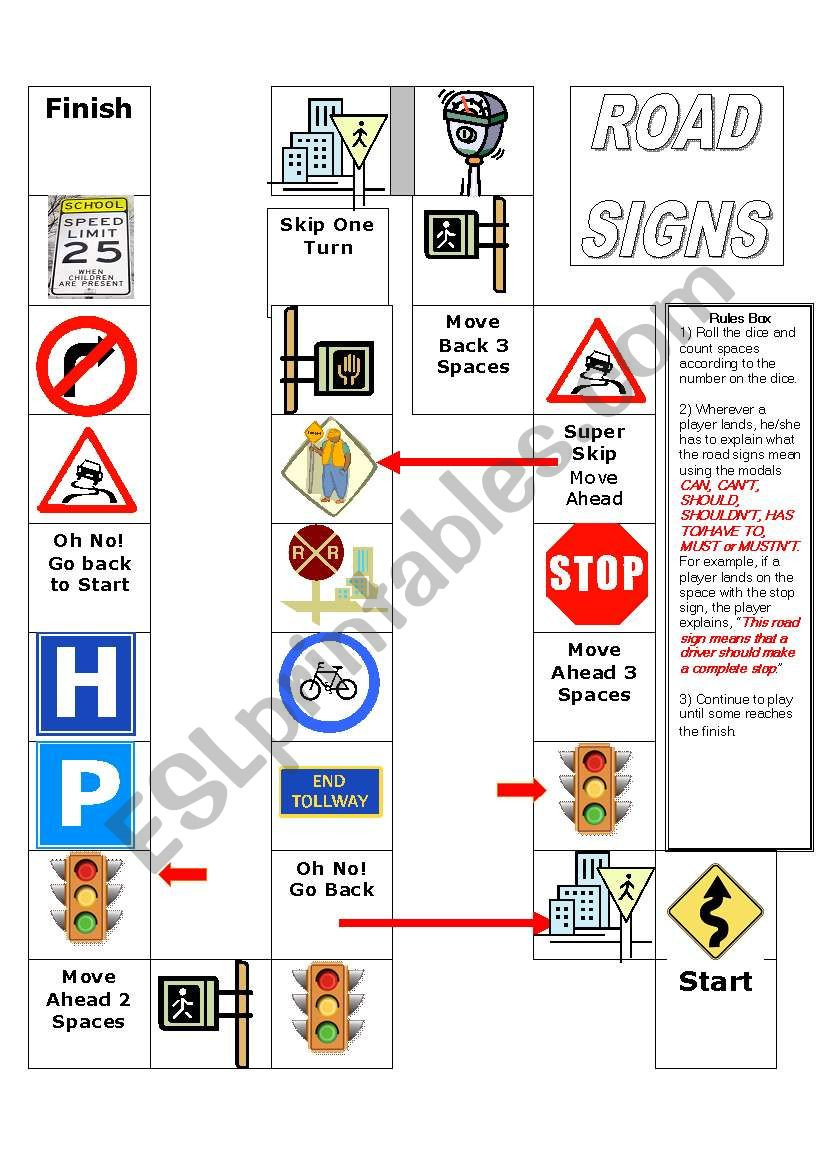 Free Printable Safety Signs Worksheets Road Signs Board Game Esl Worksheet by Annagonzalez727