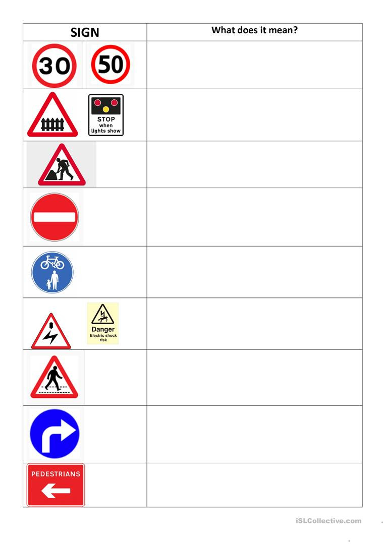 Free Printable Safety Signs Worksheets Road Signs Worksheet English Esl Worksheets for Distance