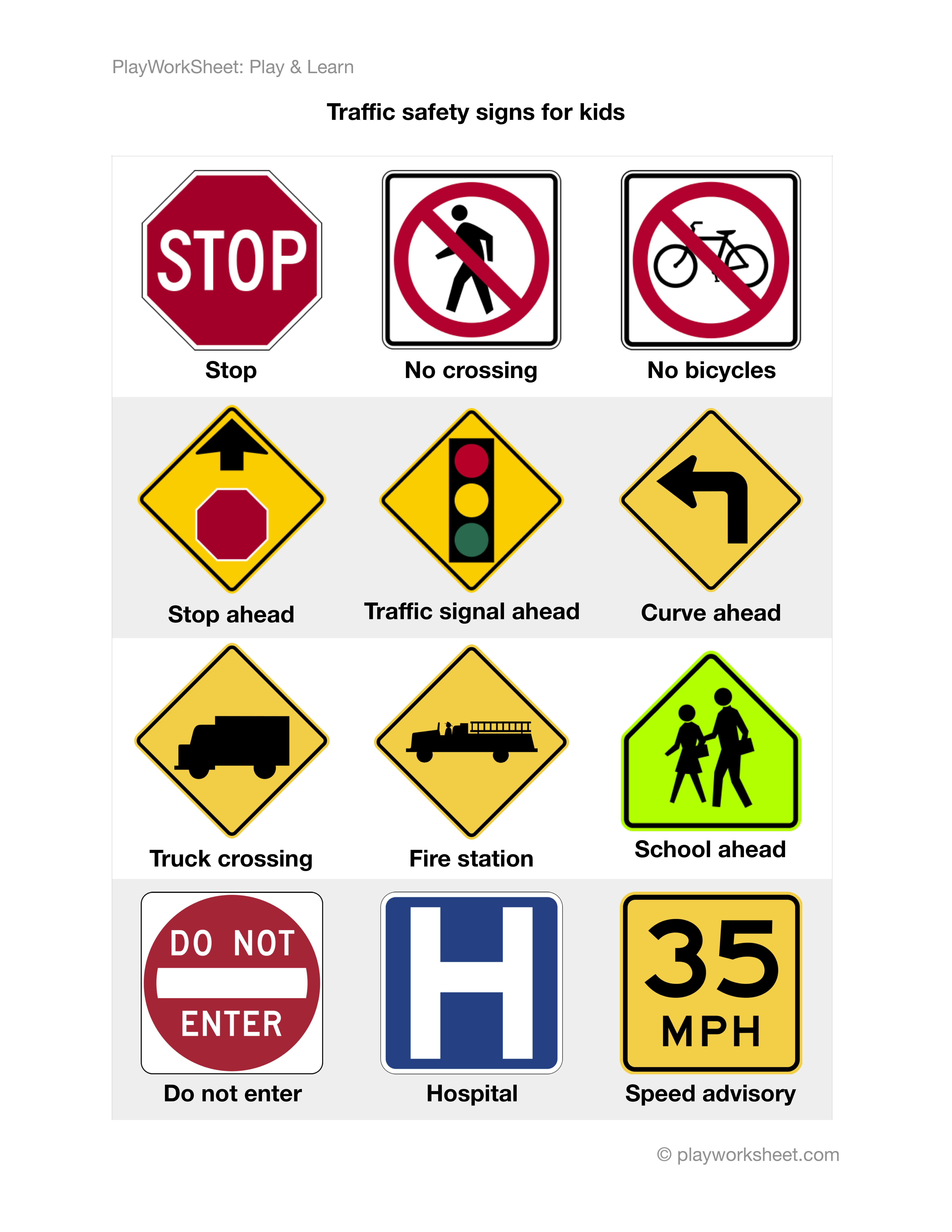 Free Printable Safety Signs Worksheets Road Traffic Safety Signs for Kids