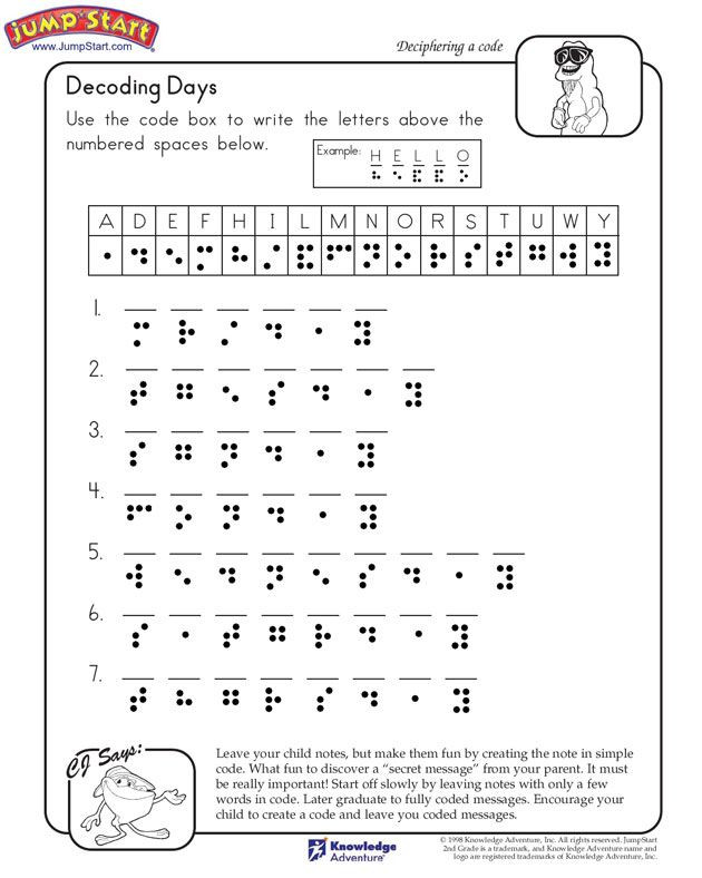Free Printable Secret Code Worksheets Decoding Days Free 2nd Grade English Worksheet