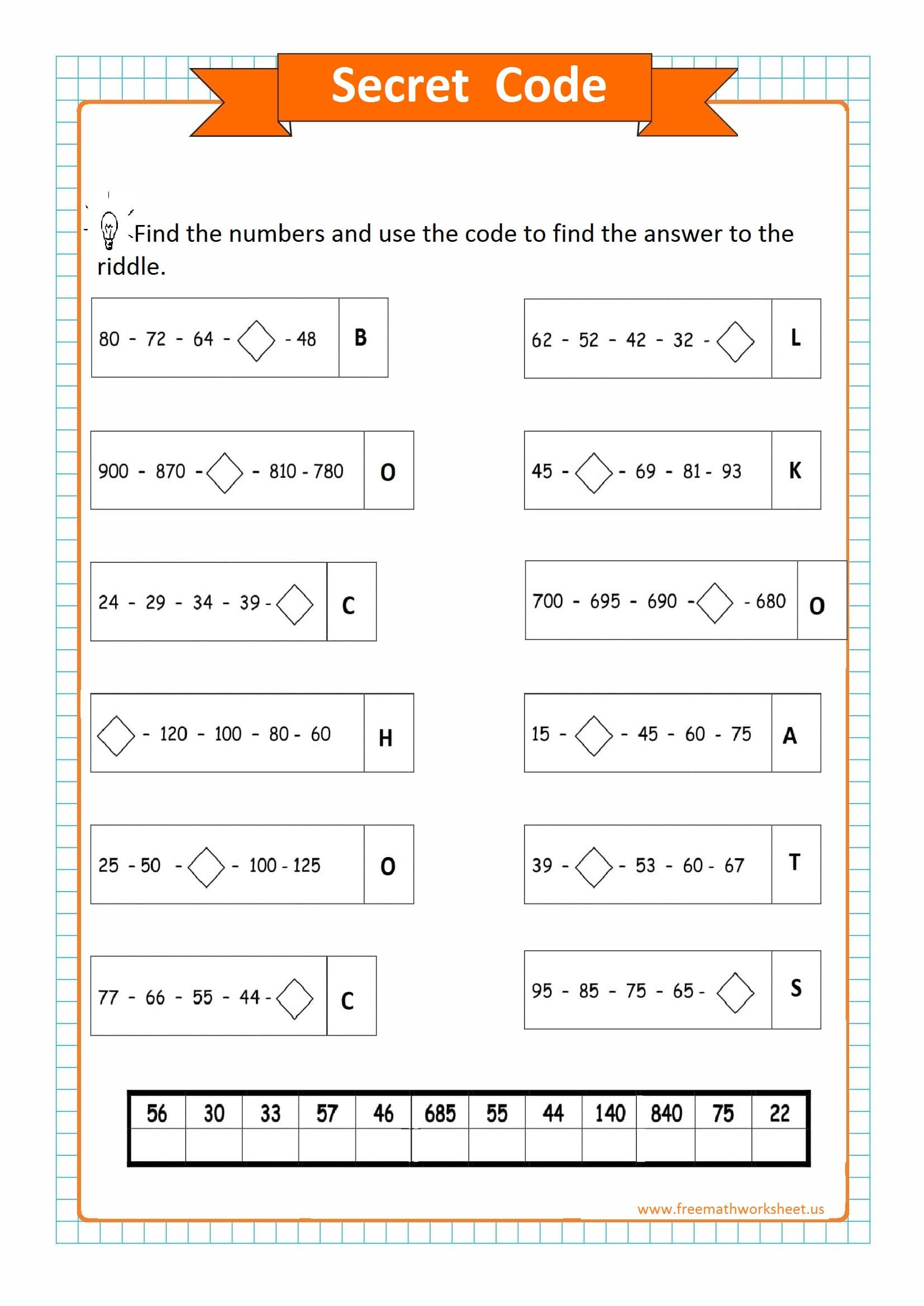 Free Printable Secret Code Worksheets Secret Code Free Math Worksheets